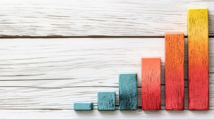 Colorful Wooden Bar Graph on Rustic White Wooden Background for Data Visualization Concepts