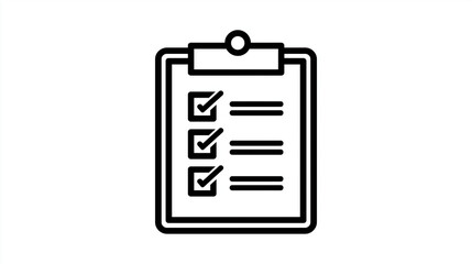 Line icon of a clipboard with checklist isolated on white background for task management and organization concepts