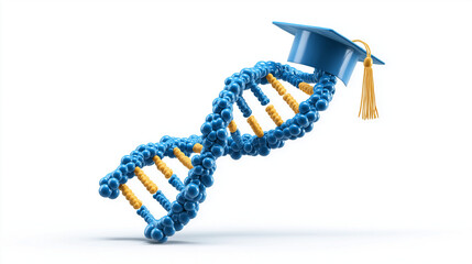 DNA icon with academic cap for science education isolated on white background in flat vector style