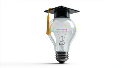 Lightbulb with graduation hat icon isolated on white background in flat vector style for education and creative thinking concepts
