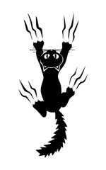 vector image of climbing cat. black and white drawing. print. popular. tattoo