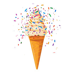Sweet treat joyful explosion colorful ice cream cone sprinkles happiness