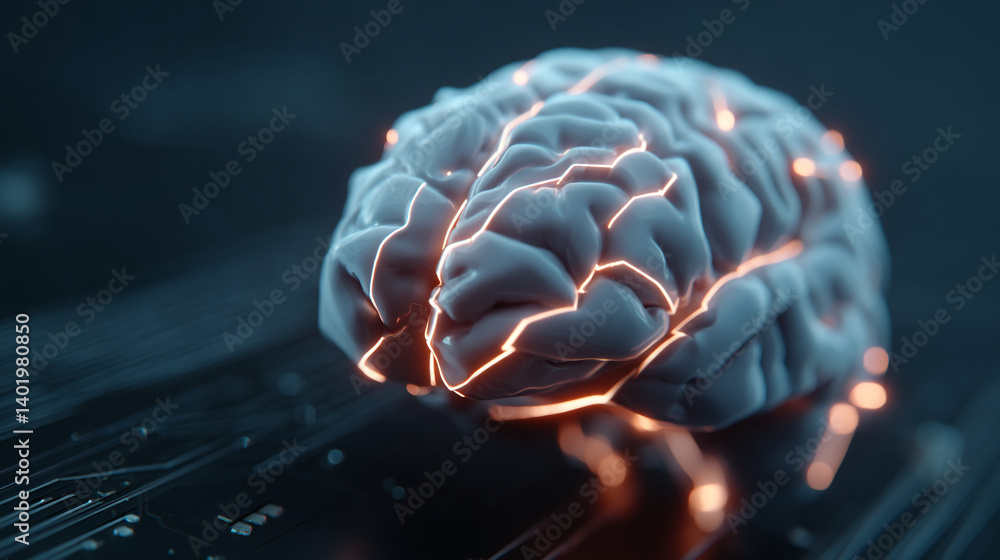 Poster ai brain neural network artificial intelligence deep learning cognitive science technology concept