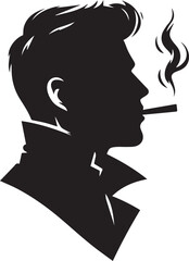 young male smoking head illustration, man smoking cigarette, young male smoking head  silhouette vector isolated on white background