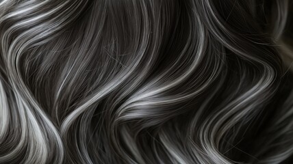Fototapeta premium Beautiful wavy black and silver hair flowing elegantly in soft light