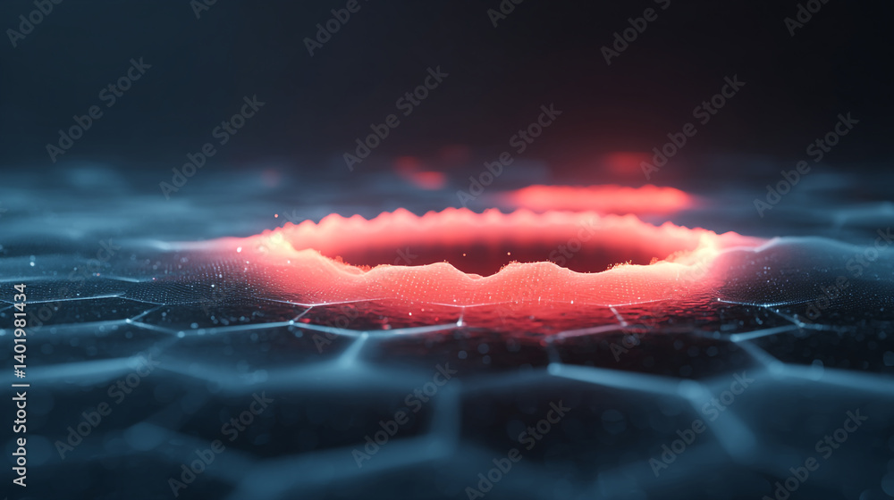 Poster abstract hexagon background with glowing red center technology network illustration design concept