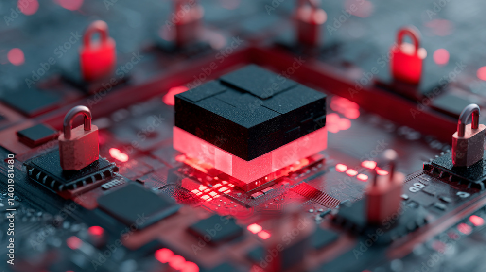 Poster cybersecurity it security data protection network security blockchain technology concept design rend