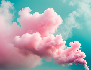 Dreamy pastel teal and pink smoke on an abstract background. Glowing color steam wallpaper.  pink sky with clouds.