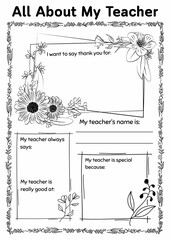 This fun “All About My Teacher” printable lets kids share sweet thoughts about their teacher! A perfect teacher appreciation or end-of-year writing gift from students to show gratitude.