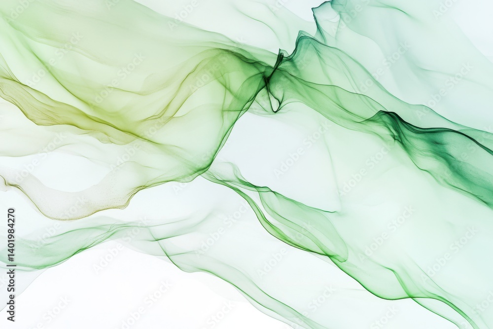 Poster abstract flowing green and yellow watercolor design on a white background creating a soft and airy f