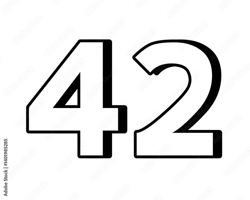 Poster white number 42 on transparent background, with a bold, 3d appearance and shadow effects for added d