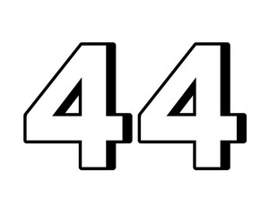 Obraz premium White number 44 on transparent background, with a bold, 3D appearance and shadow effects for added depth and dimension design elements