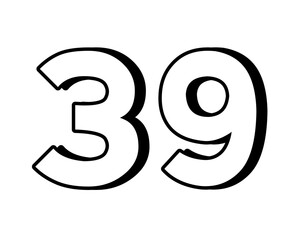 White number 39 on transparent background, with a bold, 3D appearance and shadow effects for added depth and dimension design elements