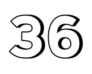 White number 36 on transparent background, with a bold, 3D appearance and shadow effects for added depth and dimension design elements