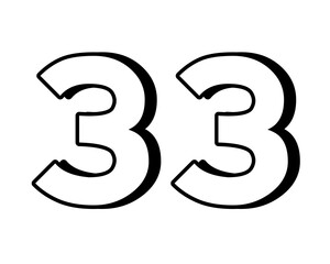 White number 33 on transparent background, with a bold, 3D appearance and shadow effects for added depth and dimension design elements