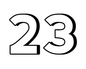 White number 23 on transparent background, with a bold, 3D appearance and shadow effects for added depth and dimension design elements