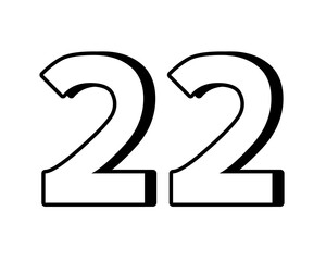 White number 22 on transparent background, with a bold, 3D appearance and shadow effects for added depth and dimension design elements