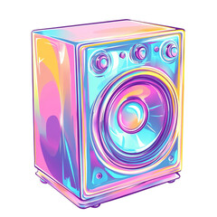 Vibrant colorful speaker blasting happy tunes joyful sound system