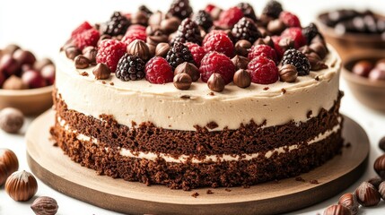 photo a Hazelnut Cake isolated on white background,Transparent background, clear border, for easy background separation,image Ai