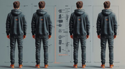Men's fashion,  product design, technical illustration