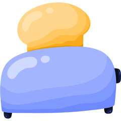 Cartoon breakfast food illustrations of sandwich croissant in box and croissant in toaster on white background
