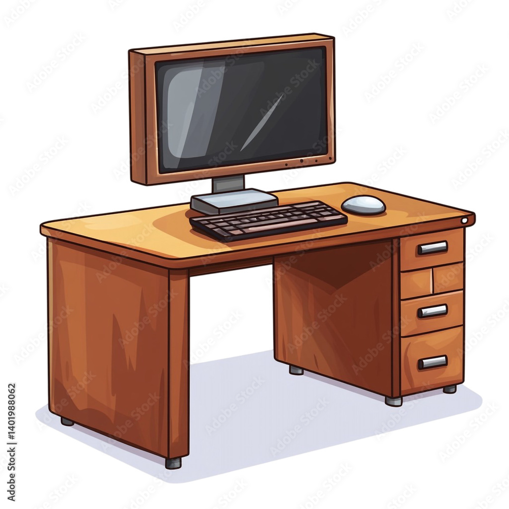 Poster wooden desk with computer keyboard and mouse ready for work