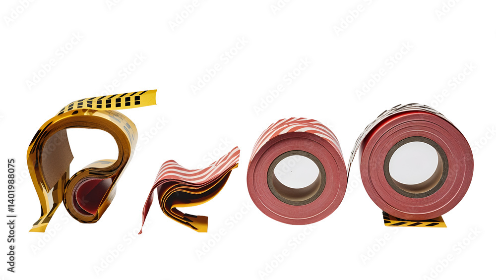 Poster collection of warning tape strips with different danger messages and bold patterns, high-resolution 