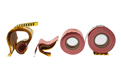 Collection of warning tape strips with different danger messages and bold patterns, high-resolution PNG with clean transparent background