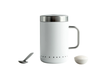 Stylish white tea infuser mug with stainless steel accents perfect for a relaxing tea moment Clean minimalist design