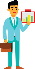 Men character represent stock market graph in one hand  
and explain illustration clipart      