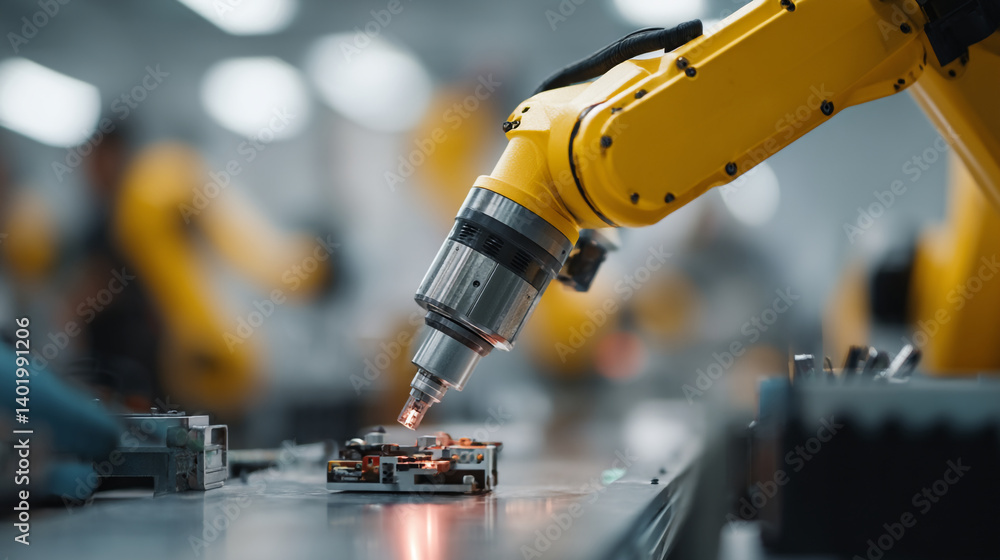 Poster robotics automation technology industrial manufacturing robotic arm factory automated production ass