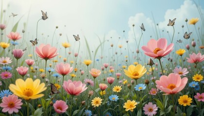 Obraz premium Butterflies and flowers nature digital artwork serene environment close-up view beauty of nature