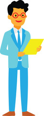 Obraz premium A staff boy in hospital taking note book on one hand of yellow colour in blue dress illustration clipart drawing 