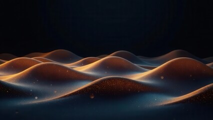 Obraz premium Golden Dunes Under a Dark Sky Abstract Landscape of Rolling Hills and Shimmering Particles