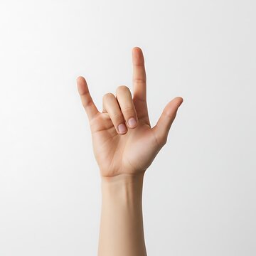 female hand isolated on white showing metalica sign victorie metal 3 fingers