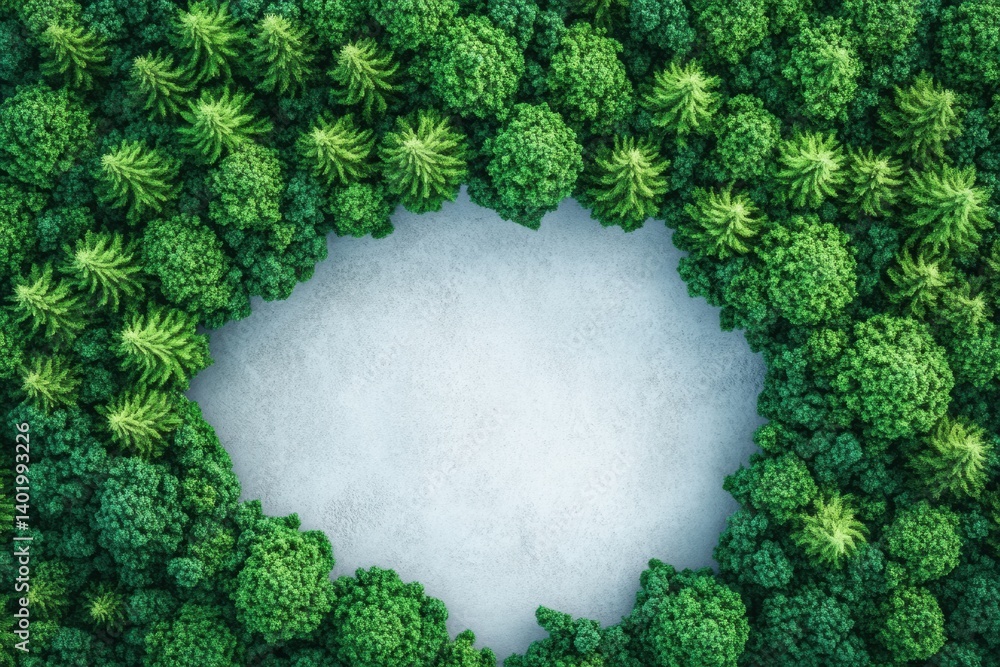 Poster minimal earth outline surrounded by lush miniature trees in a clean design emphasizing natures beaut