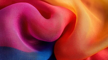 Vibrant, flowing fabric with a rainbow ombre effect.  Close-up texture reveals a soft, silky material