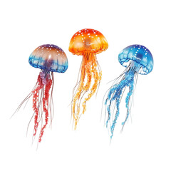 Vibrant Jellyfish Trio Abstract Ocean Art Colorful Underwater Scene