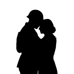 Silhouette of Soldier and Woman in Tender Embrace  Military Couple Hugging Showing Love, Comfort, Farewell, or Reunion