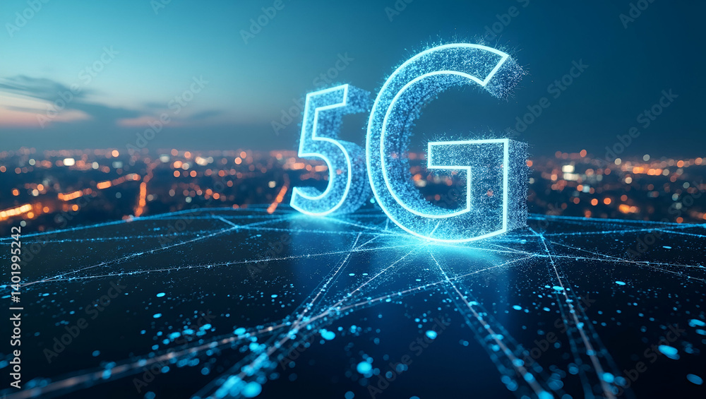 Poster dynamic visual of 5g expansion: showcasing urban and rural network installations with robust digital