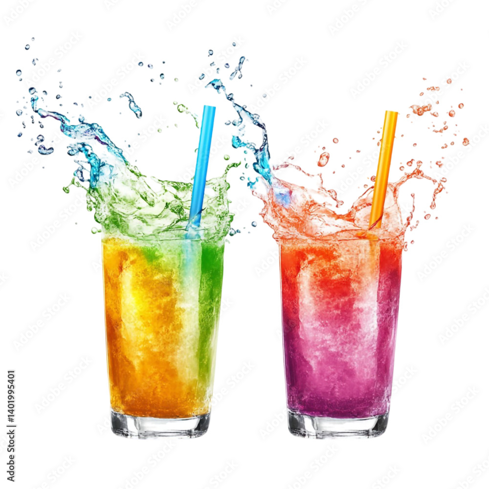 Poster refreshing colorful icy drinks splashing joy summer vibes