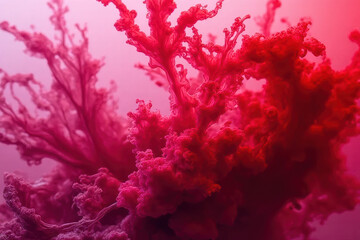 Fototapeta premium Mesmerizing Ink Swirls: Close-Up Photography of Red & Hot Pink Blending in Water