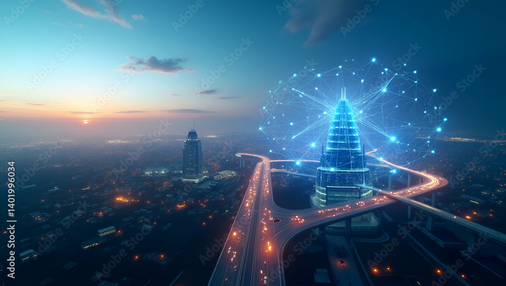 Poster dynamic visual of 5g expansion: showcasing urban and rural network installations with robust digital