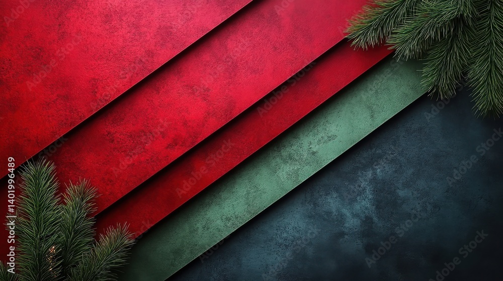 Poster red paper card christmas green felt sheet texture geometric background with blank space 3d render ai