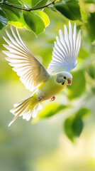Green Budgerigar in Flight