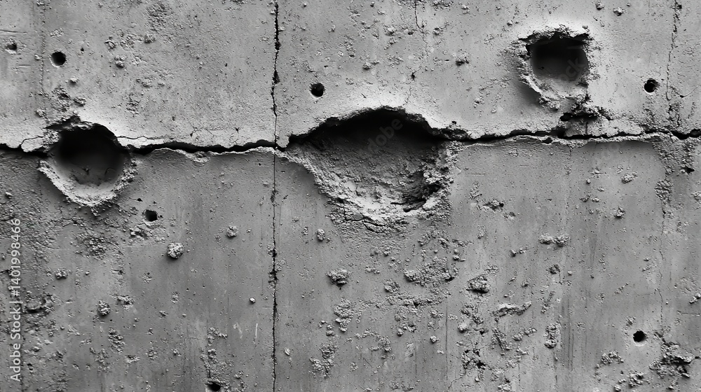 Poster rough raw concrete wall texture background with surface voids abstract small holes
