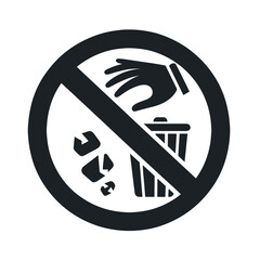 No littering symbol with hand, trash can, and waste objects  on a transparent background