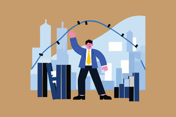 Obraz premium Businessman Guiding Growth Over Obstacles: Visualizing Progress, Achievement, and Navigating Business Challenges