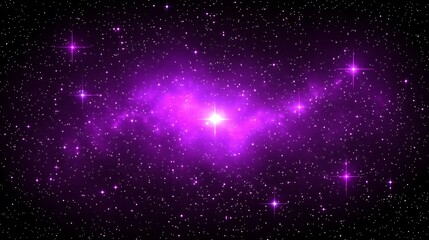 A vibrant purple nebula in a vast expanse of starlit space.