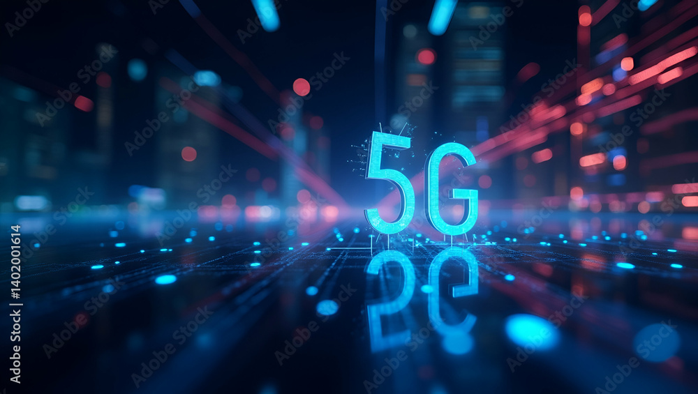 Poster vibrant 5g network performance: rapid data throughput & innovative digital interface in modern enter